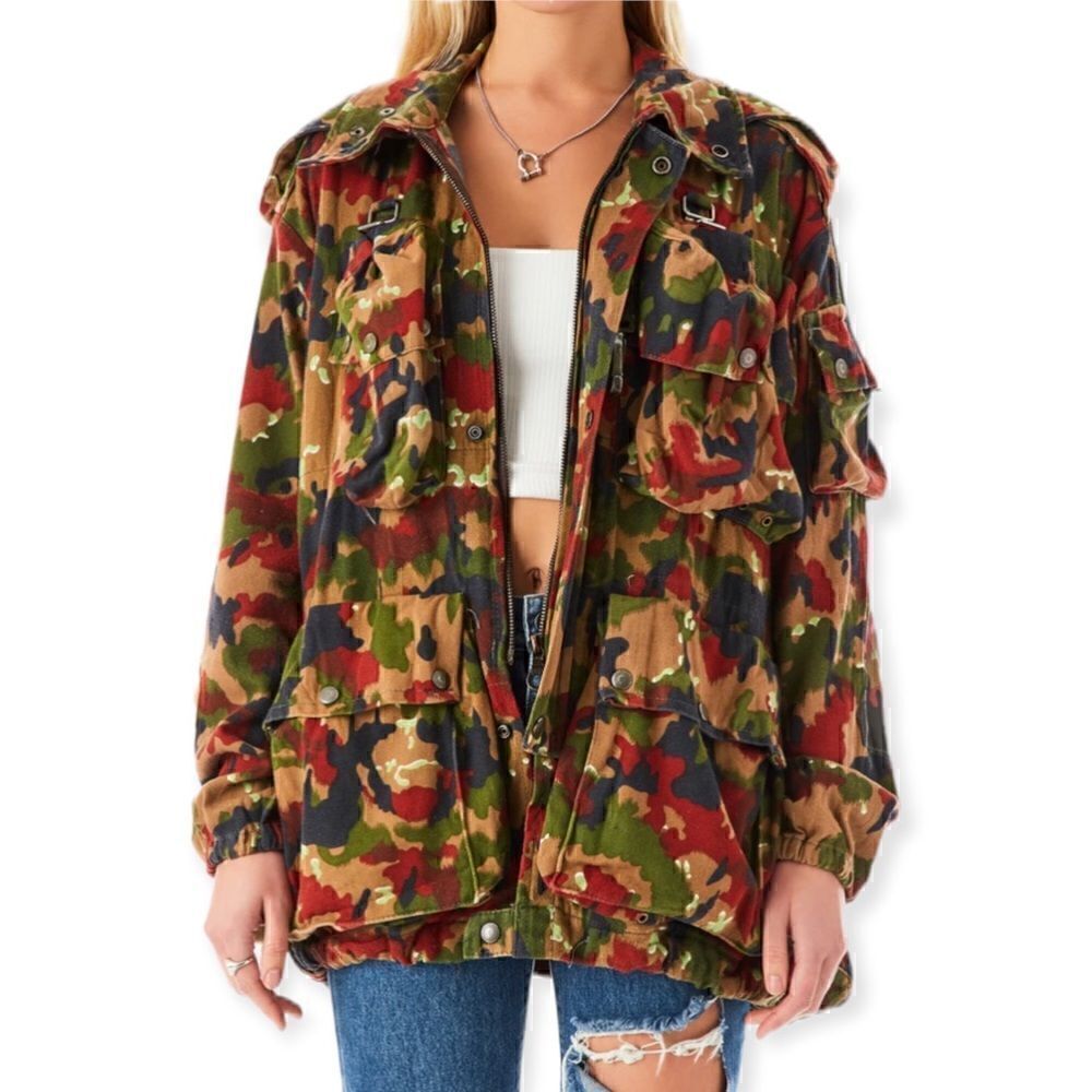 FURST OF A KIND Reworked Oversized Camouflage Multiple Pocket Utility Jacket O/S